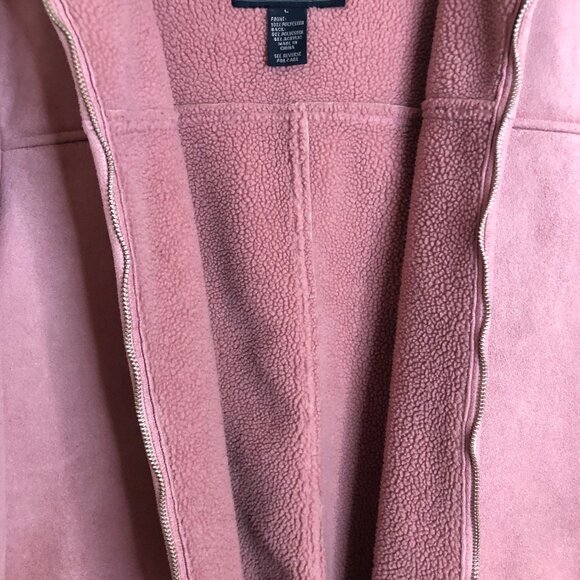 IZOD Women’s Hooded Faux Suede Jacket Pink Fleece Lined Coat Size L - Picture 4 of 6
